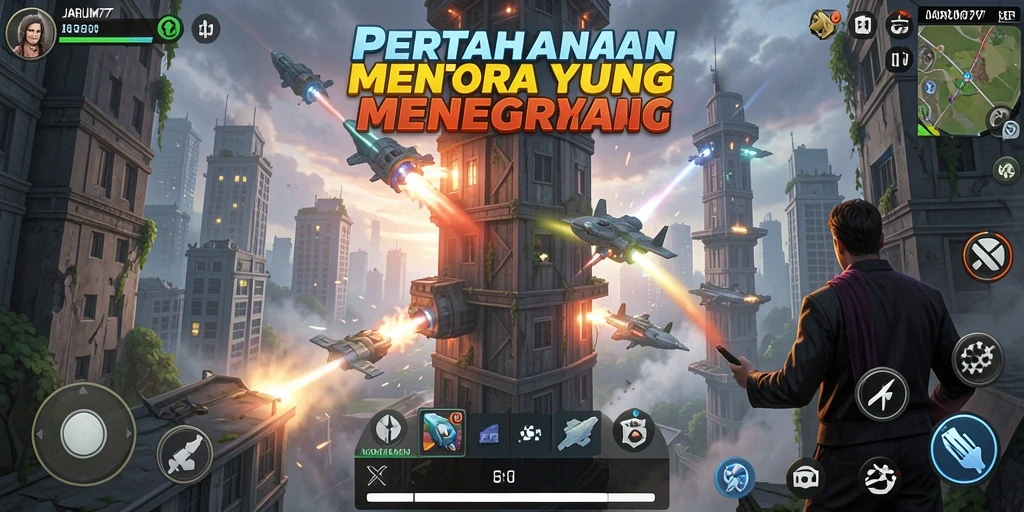 Tampilan menarik dari gameplay JARUM77 dalam mode Tower Defense.