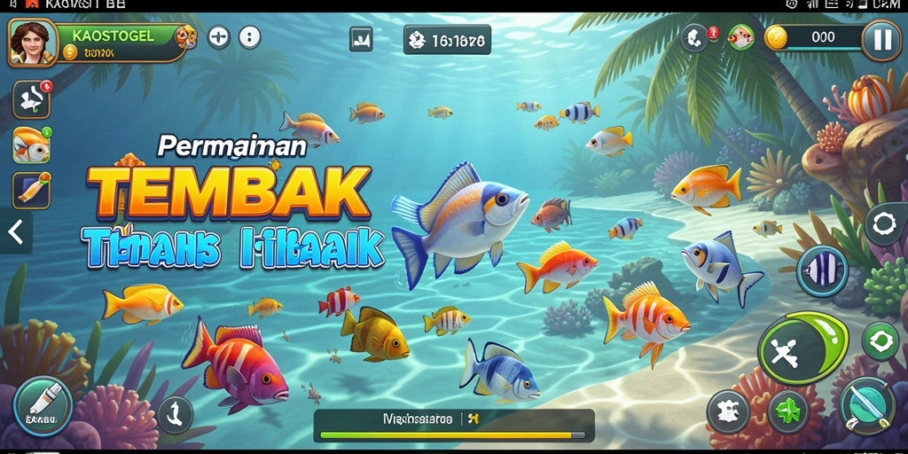 Tampilan gameplay KAOSTOGEL saat menembak ikan.