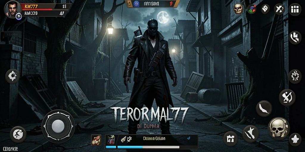 Screenshot gameplay KM777 menampilkan adegan menyeramkan yang penuh ketegangan.