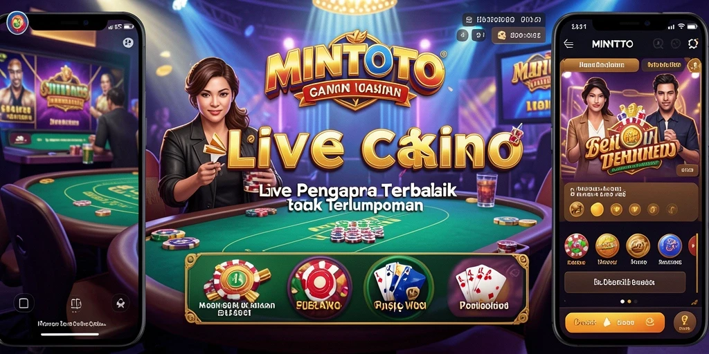 Screenshot gameplay MINTOTO yang menunjukkan dealer langsung dan meja permainan.