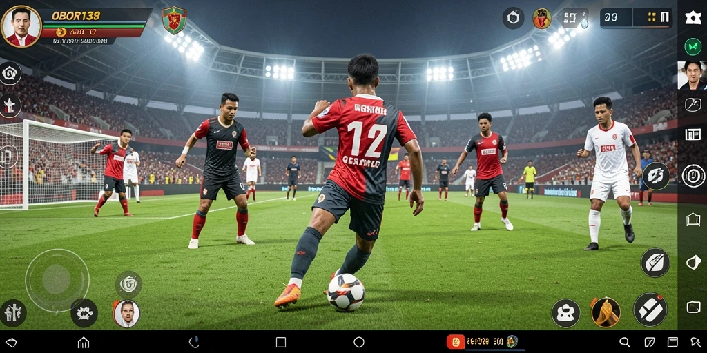Tampilan gameplay OBOR138 dengan aksi sepak bola yang mendebarkan.