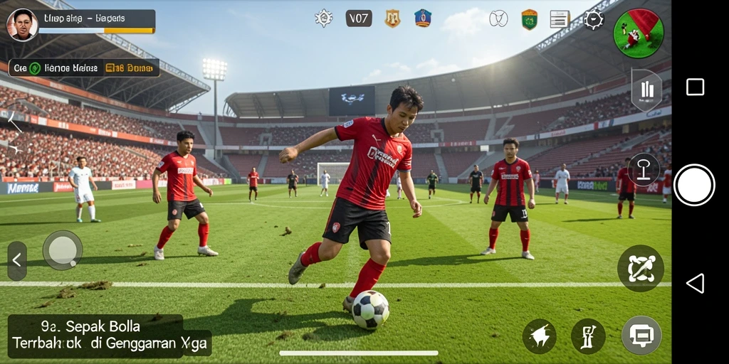 Tampilan permainan sepak bola yang mendebarkan dan realistis.